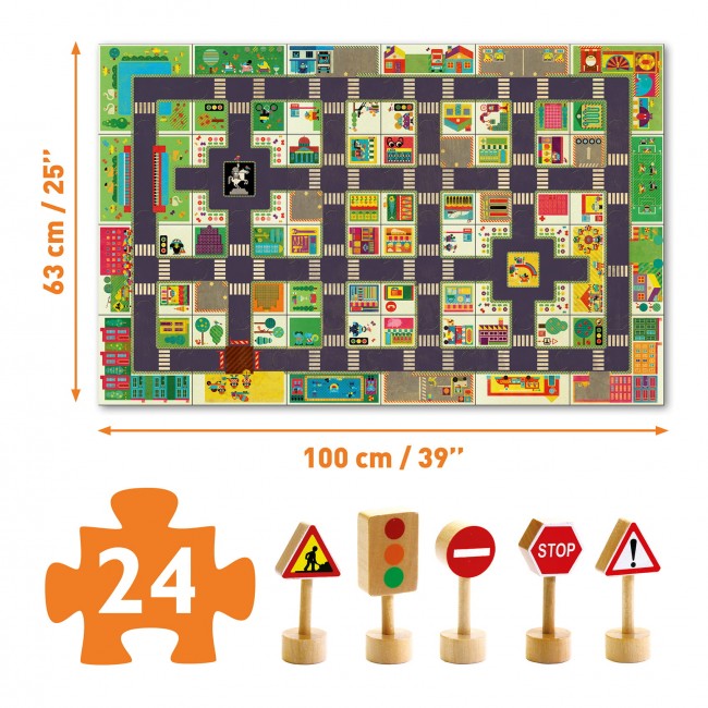 Puzzle Gigant Djeco - Ulica ze znakami drogowymi