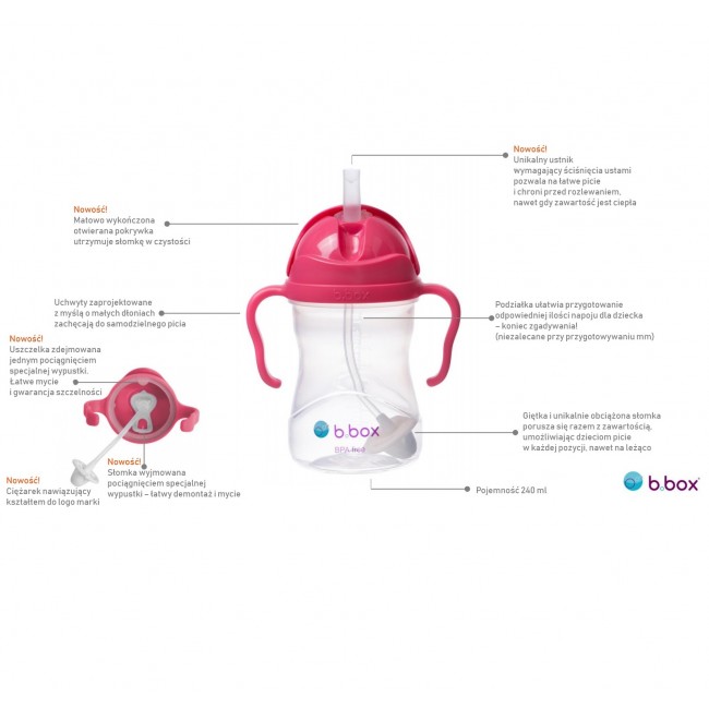 Innowacyjny bidon ze słomką B.box - Malinowy