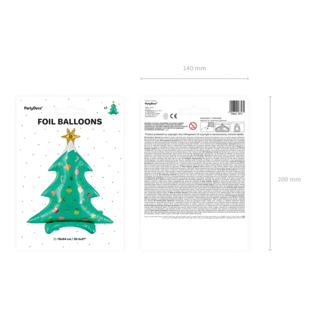 Balon foliowy Party Deco - Choinka 78 x 94 cm
