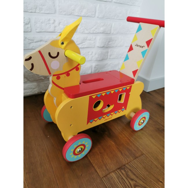 Jeździk i pchacz 2 w 1 z sorterem kształtów Janod - Lama