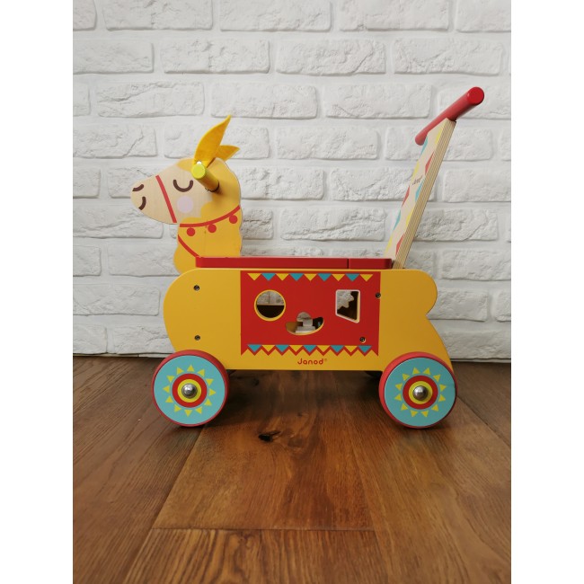 Jeździk i pchacz 2 w 1 z sorterem kształtów Janod - Lama
