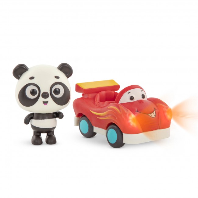 Zestaw 3 miękkich autek sensorycznych z wesołymi pasażerami B. Toys - wyścigówka, motocykl, pick-up