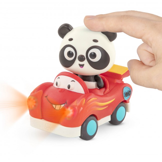 Zestaw 3 miękkich autek sensorycznych z wesołymi pasażerami B. Toys - wyścigówka, motocykl, pick-up