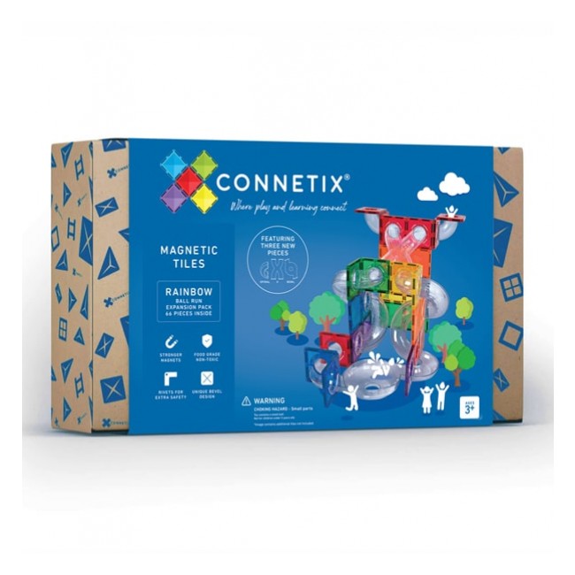 Klocki magnetyczne kulodrom Connetix - Rainbow Ball Run Expansion Pack 66 el.