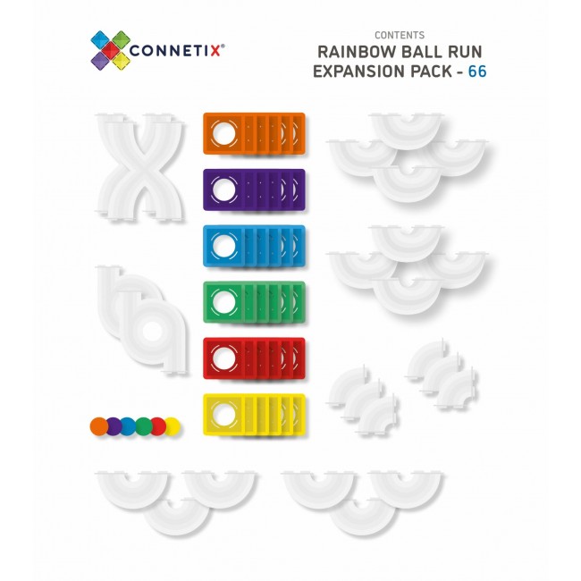 Klocki magnetyczne kulodrom Connetix - Rainbow Ball Run Expansion Pack 66 el.