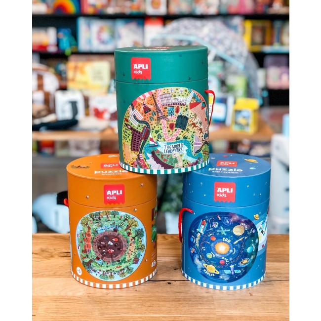 Puzzle okrągłe w tubie Apli Kids - Światowe Zabytki 5+