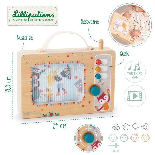 Drewniana animowana pozytywka Lilliputiens - Telewizor