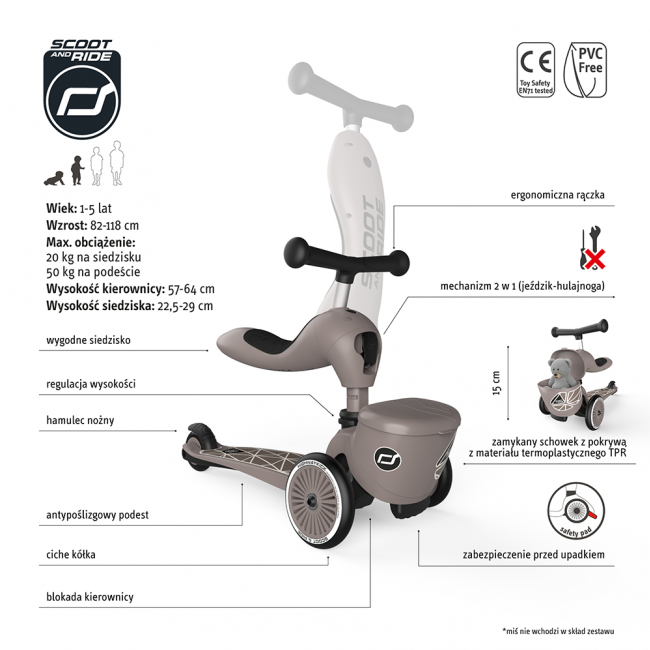 Hulajnoga i rowerek 2w1 Highwaykick 1 Lifestyle SCOOTANDRIDE 1-5 lat - Brown Lines