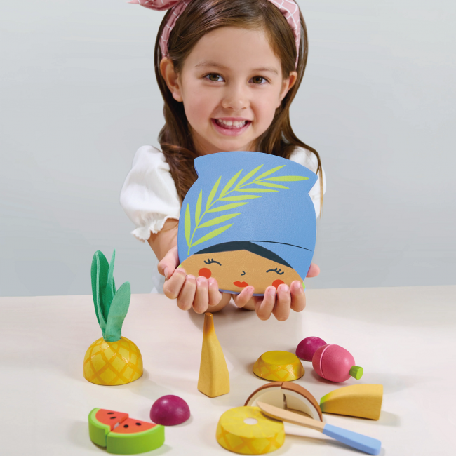Drewniana deska z owocami tropikalnymi do krojenia Tender Leaf Toys