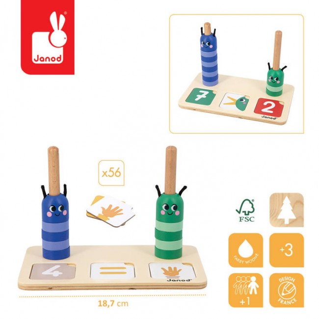 Drewniana układanka matematyczna Janod - Komponowanie i porównywanie liczb 3+