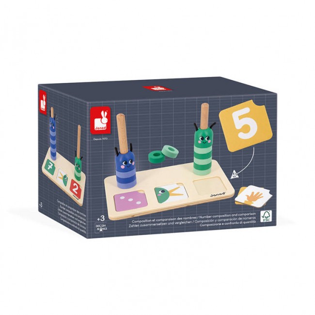 Drewniana układanka matematyczna Janod - Komponowanie i porównywanie liczb 3+