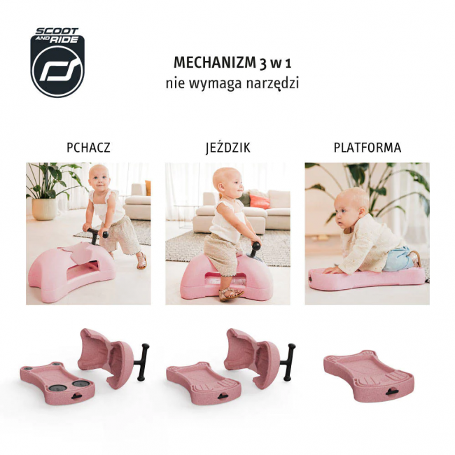Jeździk pchacz 3w1 My First SCOOTANDRIDE - Rose