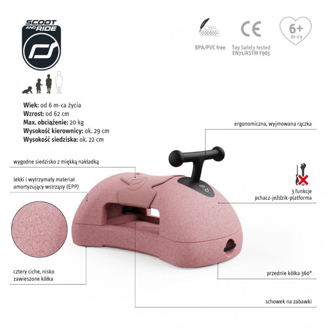 Jeździk pchacz 3w1 My First SCOOTANDRIDE - Rose