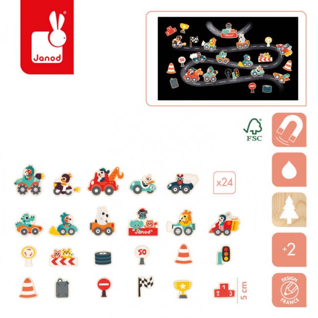 Zestaw magnesów 24 szt. Janod - Samochody