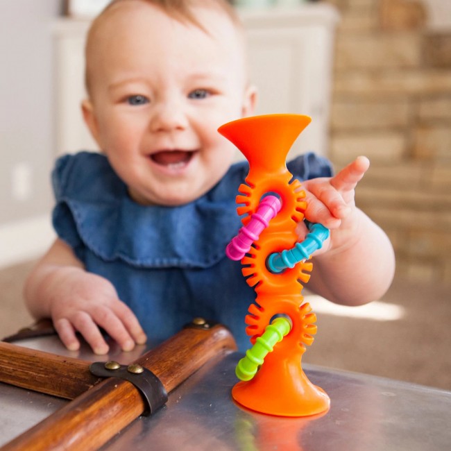 Grzechotka Przyssawka Pip Squigz Loops Fat Brain Toys - Bobo Orange