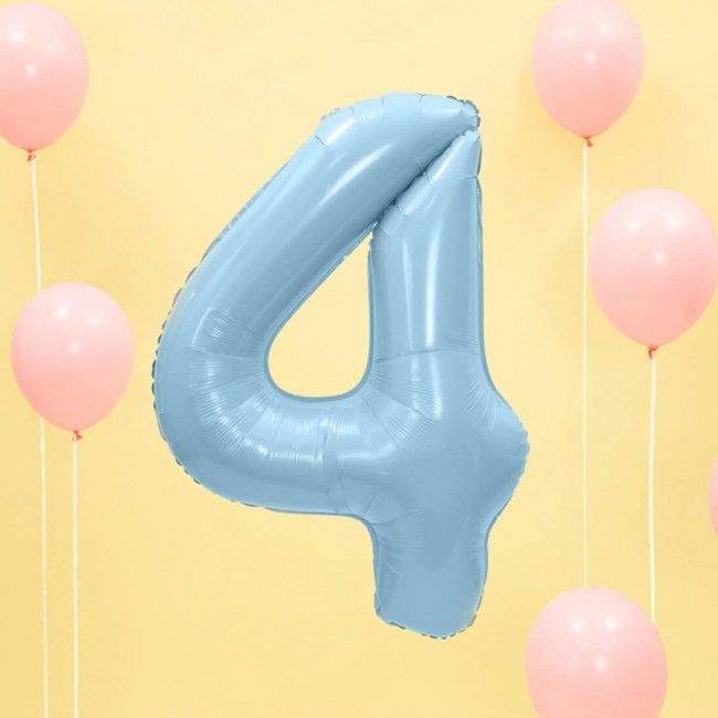 Balon foliowy Party Deco 86 cm - Cyfra 4 pastelowy niebieski