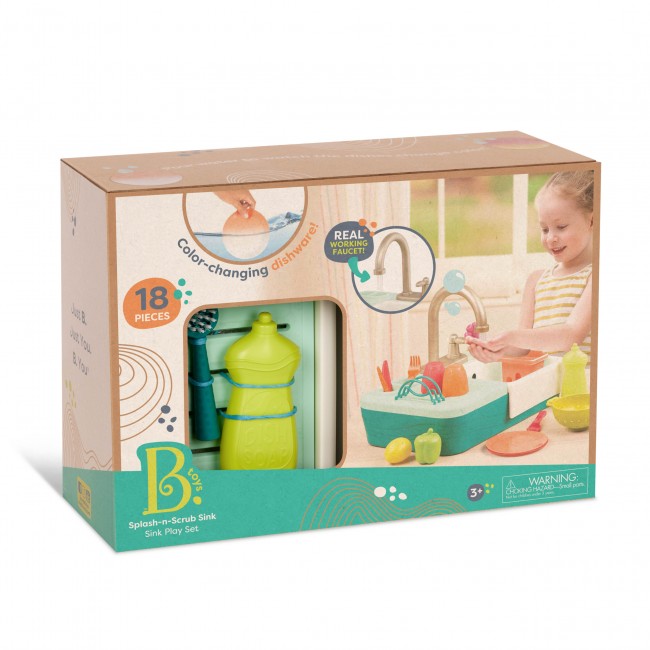 Zlew z działającym kranem i akcesoriami B. Toys - Splash-n-Scrub Sink