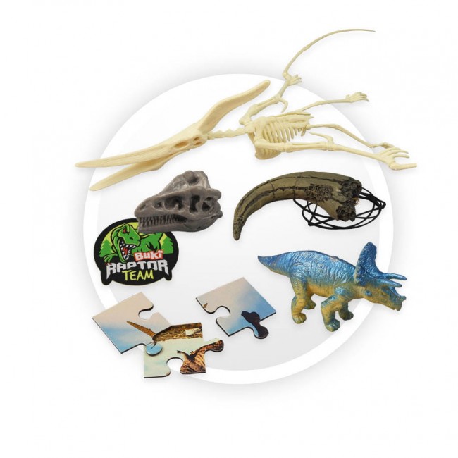 Pudełko 25 niespodzianek z dinozaurami Buki
