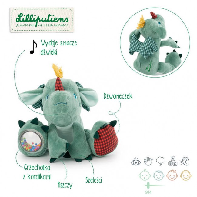 Przytulanka dźwiękowa Lilliputiens - Latający Smok Joe 9 m+