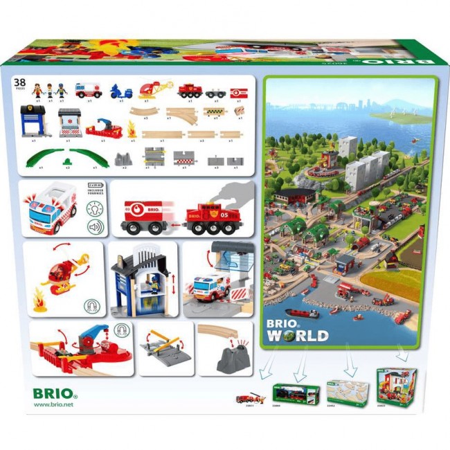 Zestaw Kolejki Deluxe BRIO World - Straż Pożarna i Policja