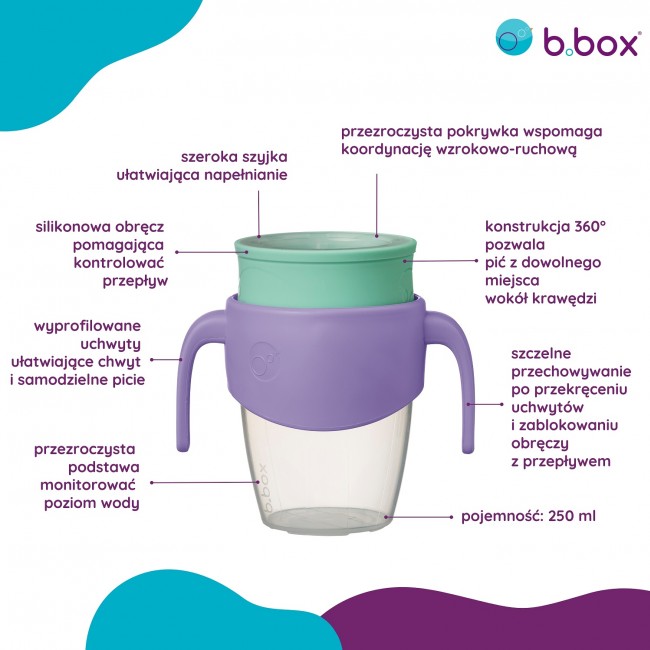 Kubek 360 do nauki picia dla dzieci - kubek treningowy niekapek B.box - Lilac Pop