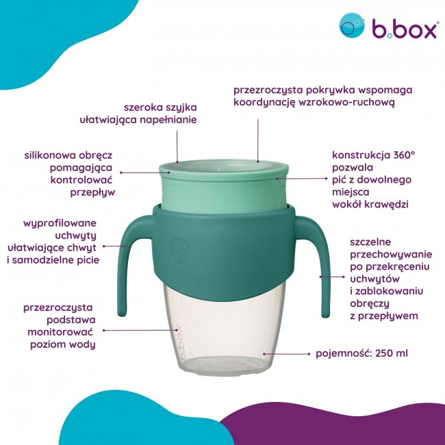 Kubek 360 do nauki picia dla dzieci - kubek treningowy niekapek B.box - Emerald Forest