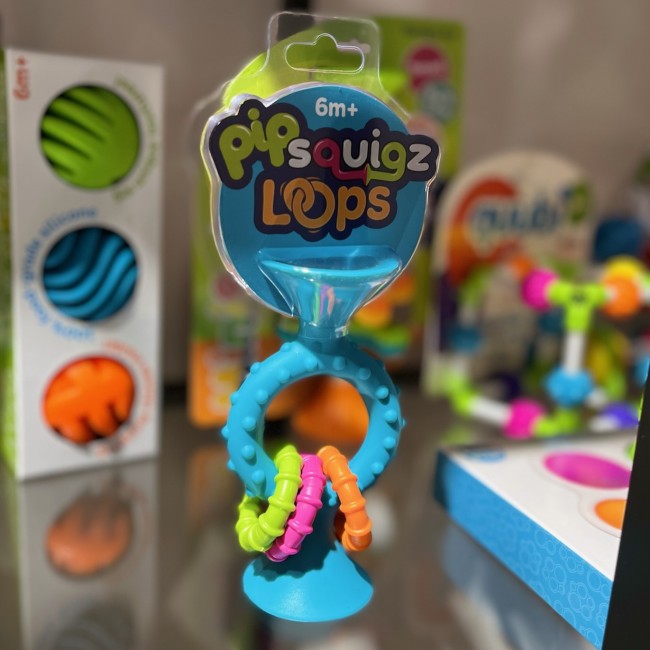 Grzechotka Przyssawka Pip Squigz Loops Fat Brain Toys - Bobo Blue
