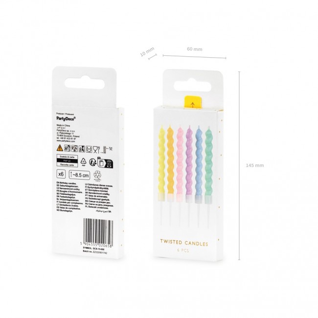 Świeczki urodzinowe Party Deco zakręcone 8.5cm - pastelowe