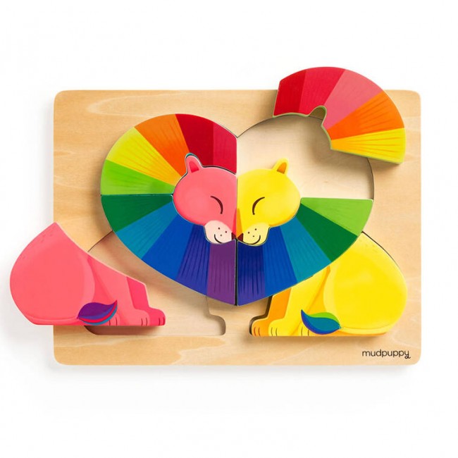 Pierwsze puzzle drewniane 3D Mudpuppy - Zakochane lwy 8 elementów