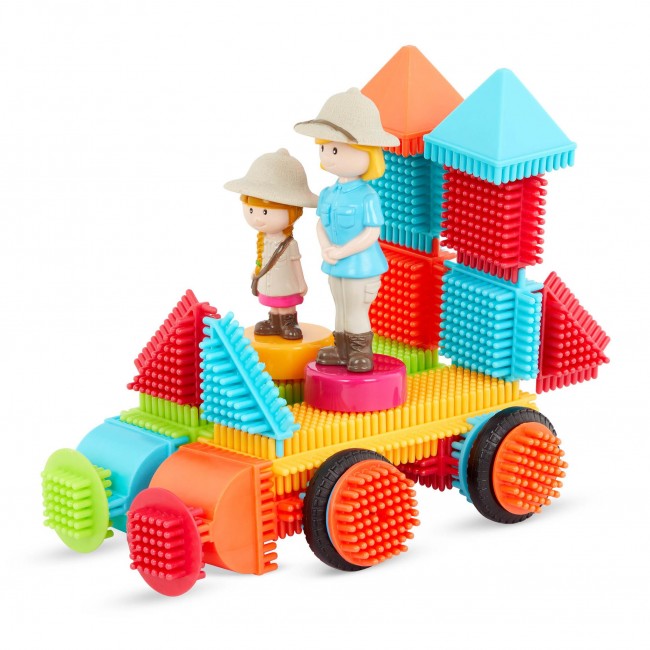 Klocki jeżyki w walizce Bristle Blocks Battat - Safari z figurkami 85 elementów