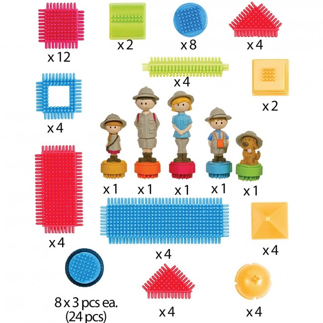 Klocki jeżyki w walizce Bristle Blocks Battat - Safari z figurkami 85 elementów