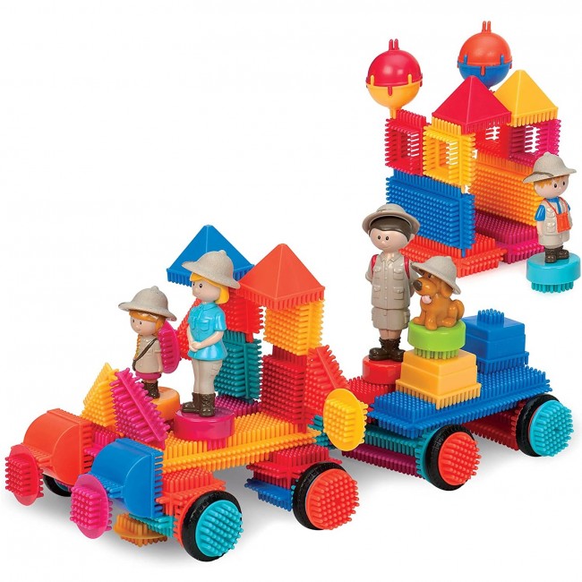 Klocki jeżyki w walizce Bristle Blocks Battat - Safari z figurkami 85 elementów
