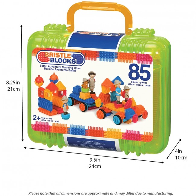 Klocki jeżyki w walizce Bristle Blocks Battat - Safari z figurkami 85 elementów