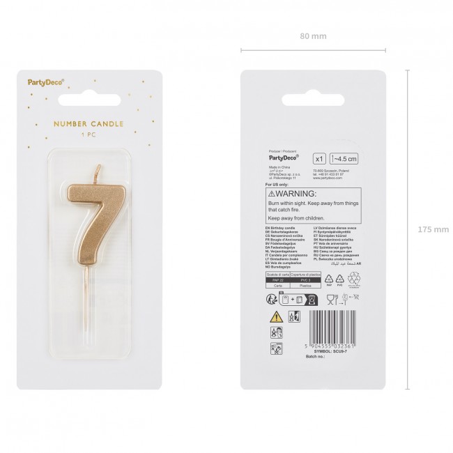 Świeczka urodzinowa Party Deco 4,5 cm - Cyferka 7 złota