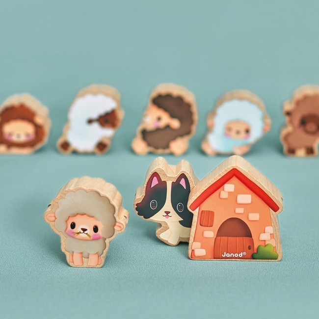Nawlekanka z drewnianymi owieczkami Janod - Farma