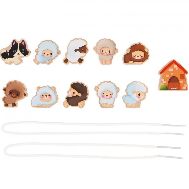 Nawlekanka z drewnianymi owieczkami Janod - Farma