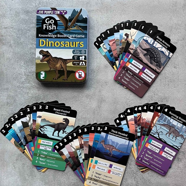 Podróżna gra karciana Kwartet The Purple Cow - Go Fish Dinozaury