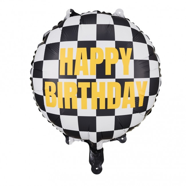 Balon foliowy Party Deco - Szachownica Happy Birthday 45 cm