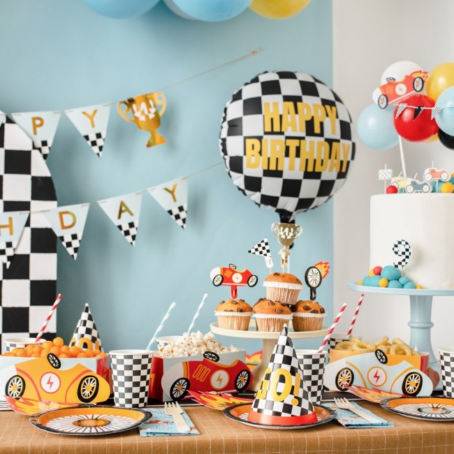 Balon foliowy Party Deco - Szachownica Happy Birthday 45 cm