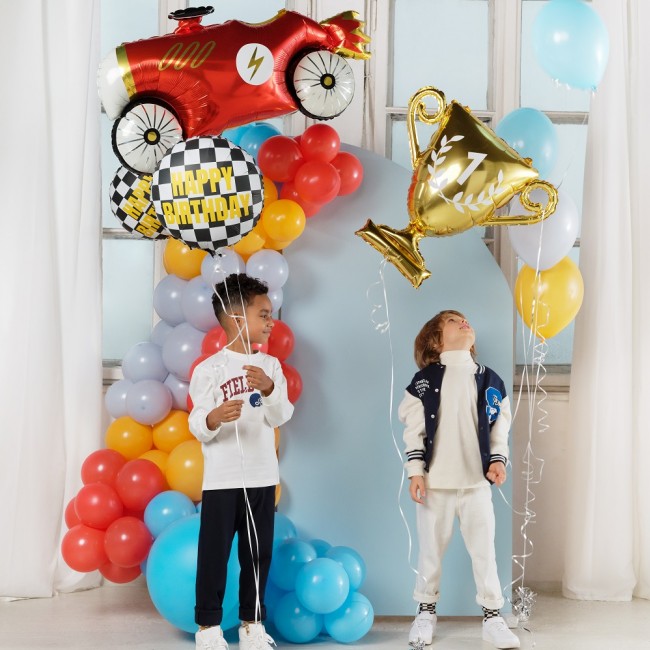 Balon foliowy Party Deco - Szachownica Happy Birthday 45 cm