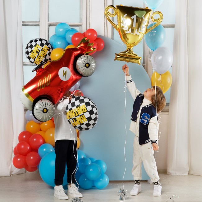 Balon foliowy Party Deco - Szachownica Happy Birthday 45 cm