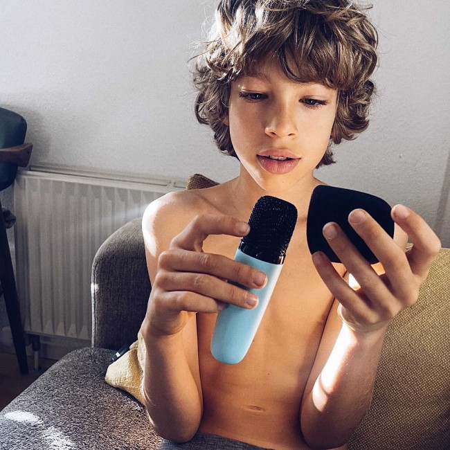Zestaw do karaoke dla dzieci + bezprzewodowe słuchawki Lalarma - Sky Blue