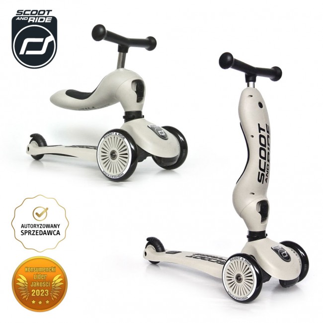 Zestaw Hulajnoga i rowerek 2w1 Highwaykick 1 SCOOTANDRIDE + kask XXS-S Ash