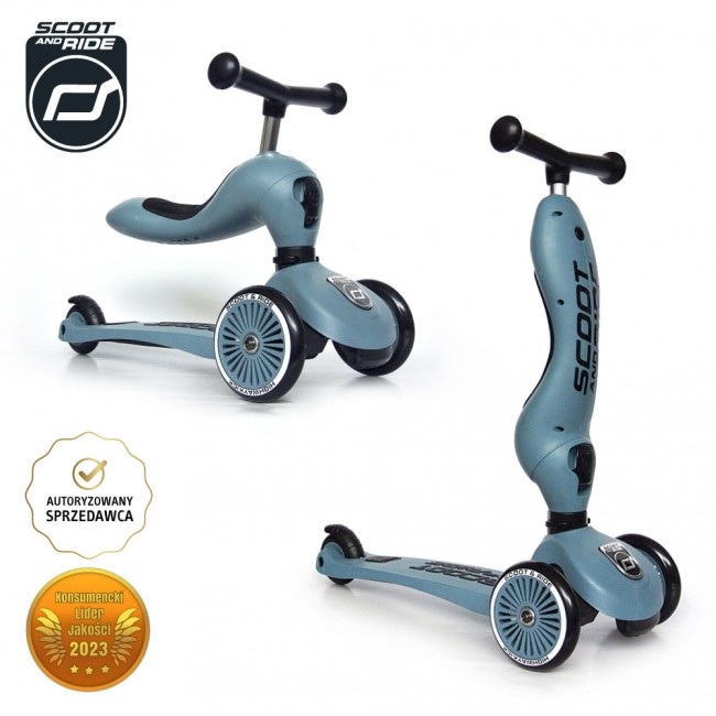 Hulajnoga i rowerek 2w1 Highwaykick SCOOTANDRIDE 1-5 lat - Steel
