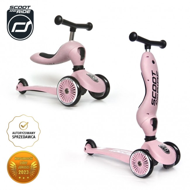 Hulajnoga i rowerek 2w1 Highwaykick SCOOTANDRIDE 1-5 lat - Rose