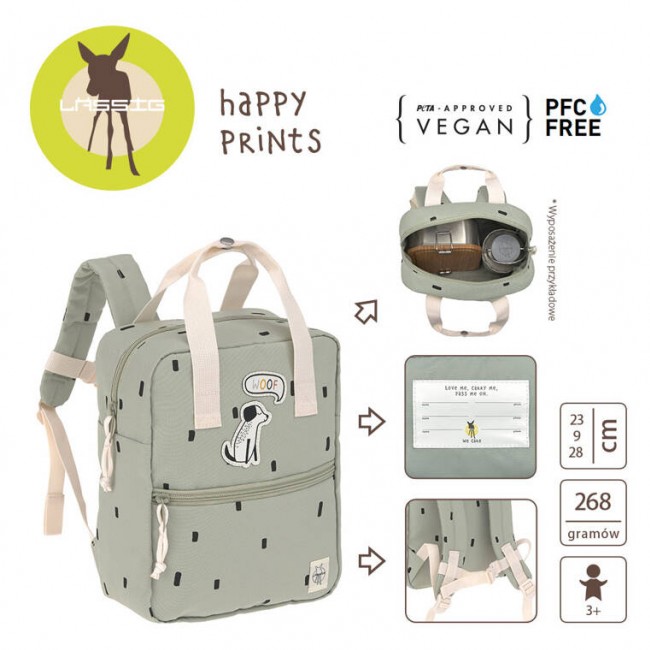 Plecak mini kwadratowy Happy Prints Lassig - Oliwkowy
