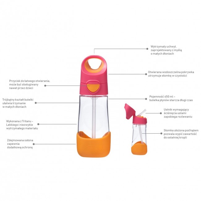 Tritanowa butelka ze słomką 600 ml B.box - Strawberry Shake