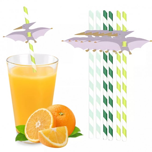 Słomki papierowe 6 szt Party Deco - Pterodaktyl