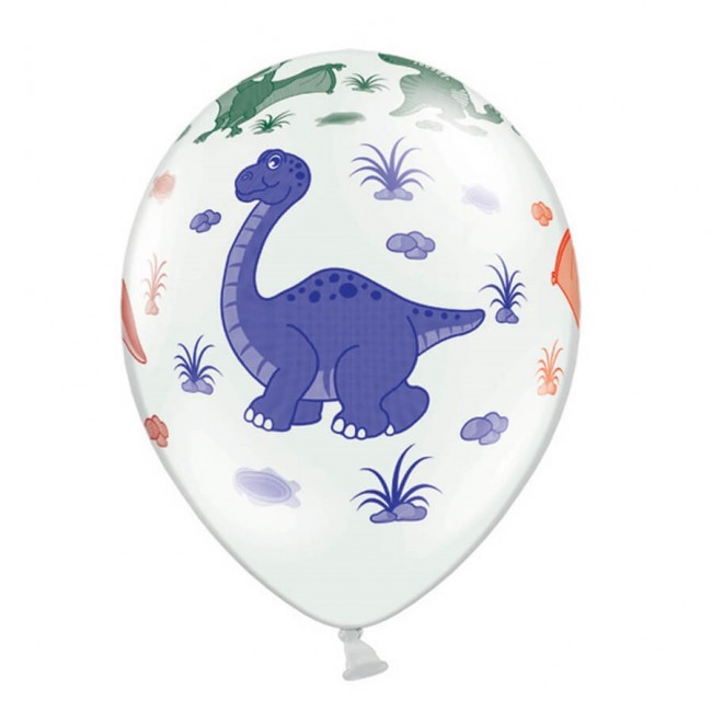 Balony strong 6 szt Party Deco - Dinozaury Pastel Pure White 30 cm