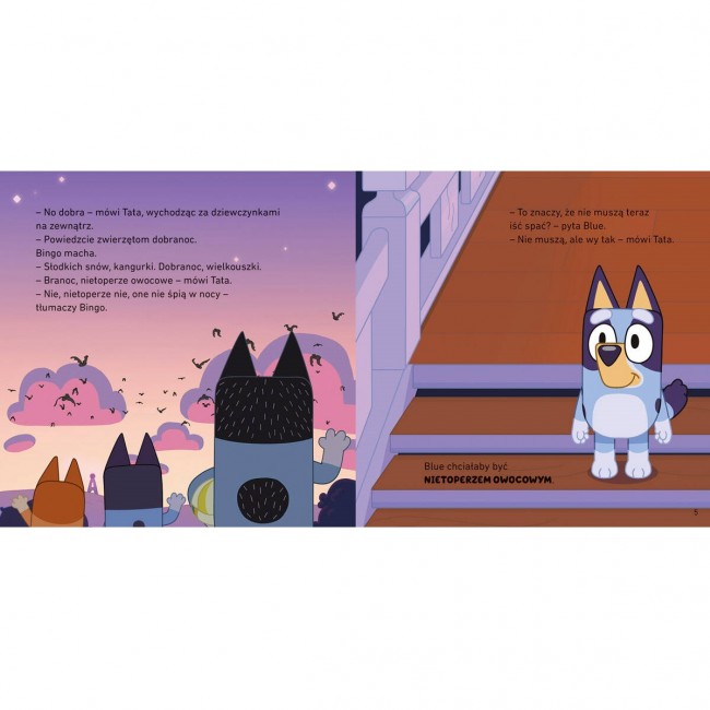 Książka "Bluey. Dobranoc, owocowy nietoperzu." Wydawnictwo Harperkids